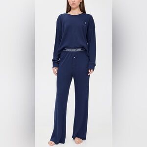 Polo Ralph Lauren Crew Neck Wide Leg Pants Pajama Set in Navy